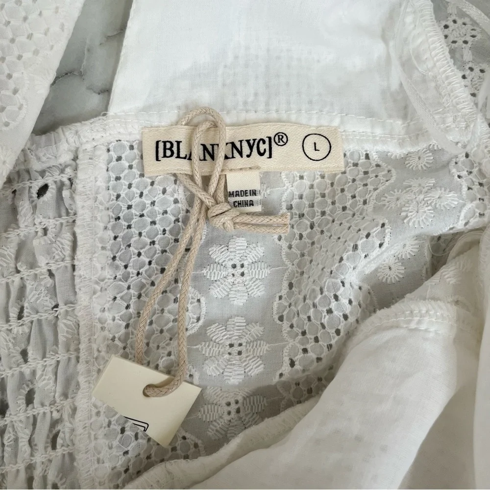 Blank NYC White Eyelet Puff Sleeve Romper Downtown Vibes Coastal Cowgirl Large